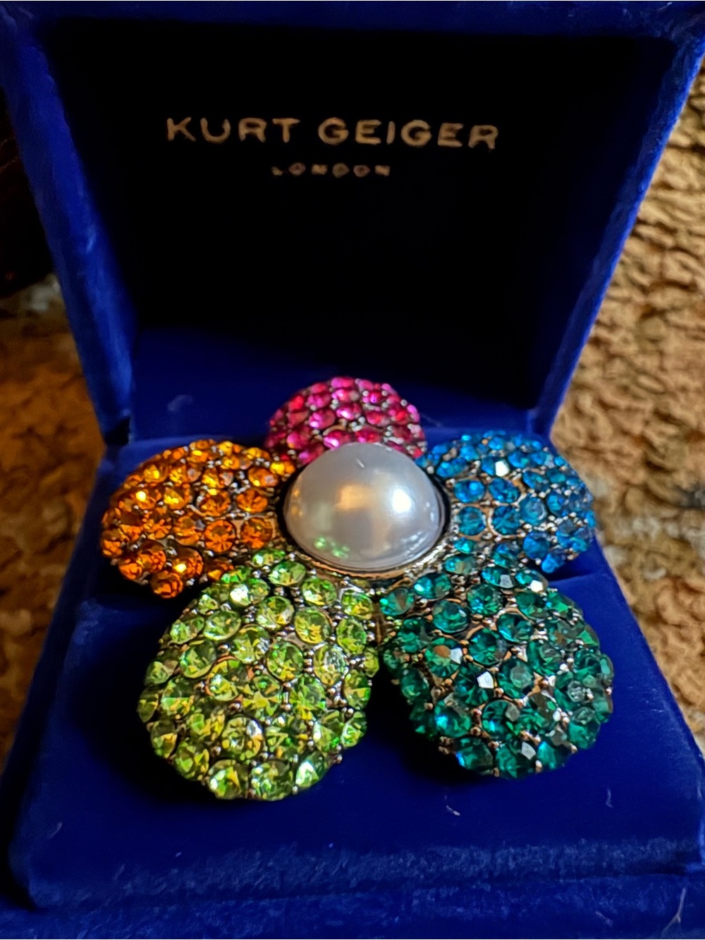 Kurt Geiger Multi Color Stone Flower Ring NIB
